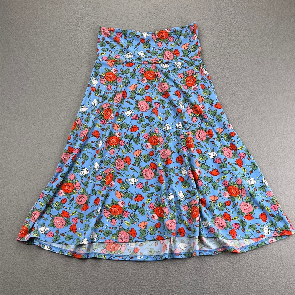 Azure Floral A-Line Skirt Blue Rose Print XS Stretch Spring
